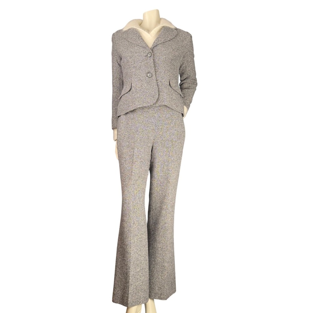 Vintage 90's Precis Petite Womens Pant Suit Wool Silk Tweed Grey Quiet Luxury 8